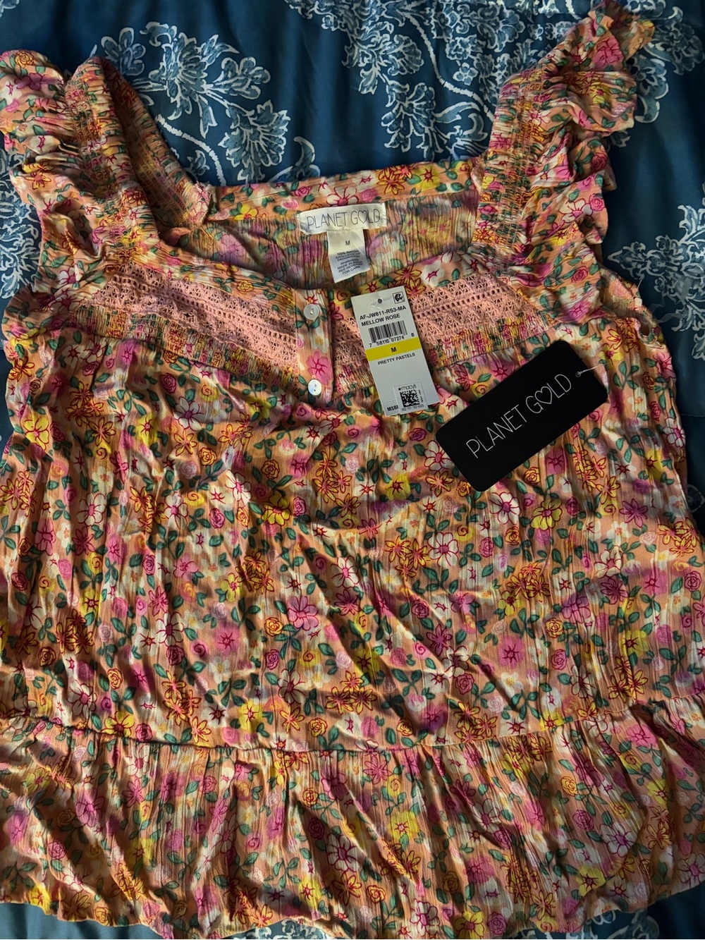 Planet Gold Pink and Yellow Floral Tiered Ruffle Dress